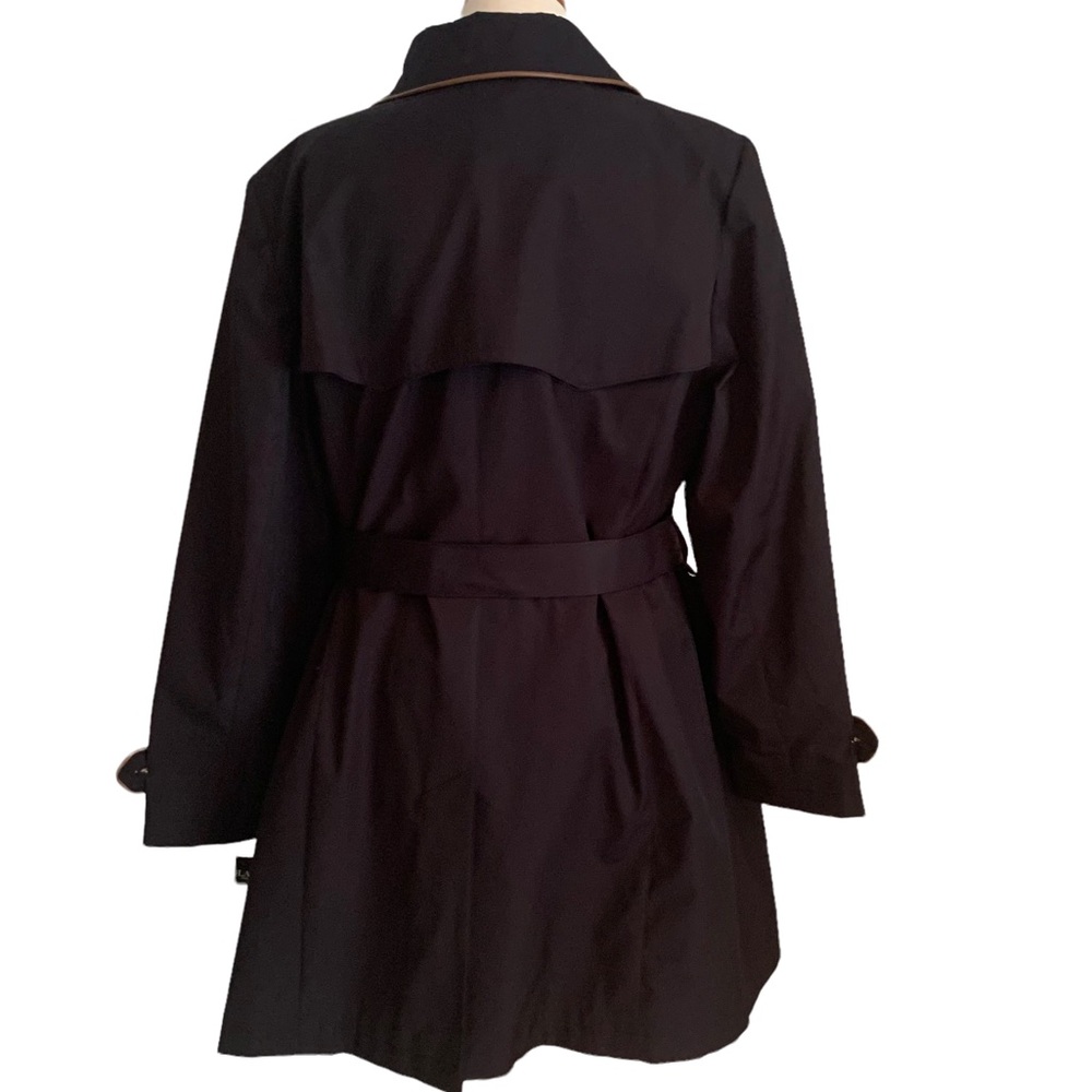 Lauren Ralph Lauren Trench Coat with Faux Leather Trim Navy 1X NWT - Picture 6 of 13
